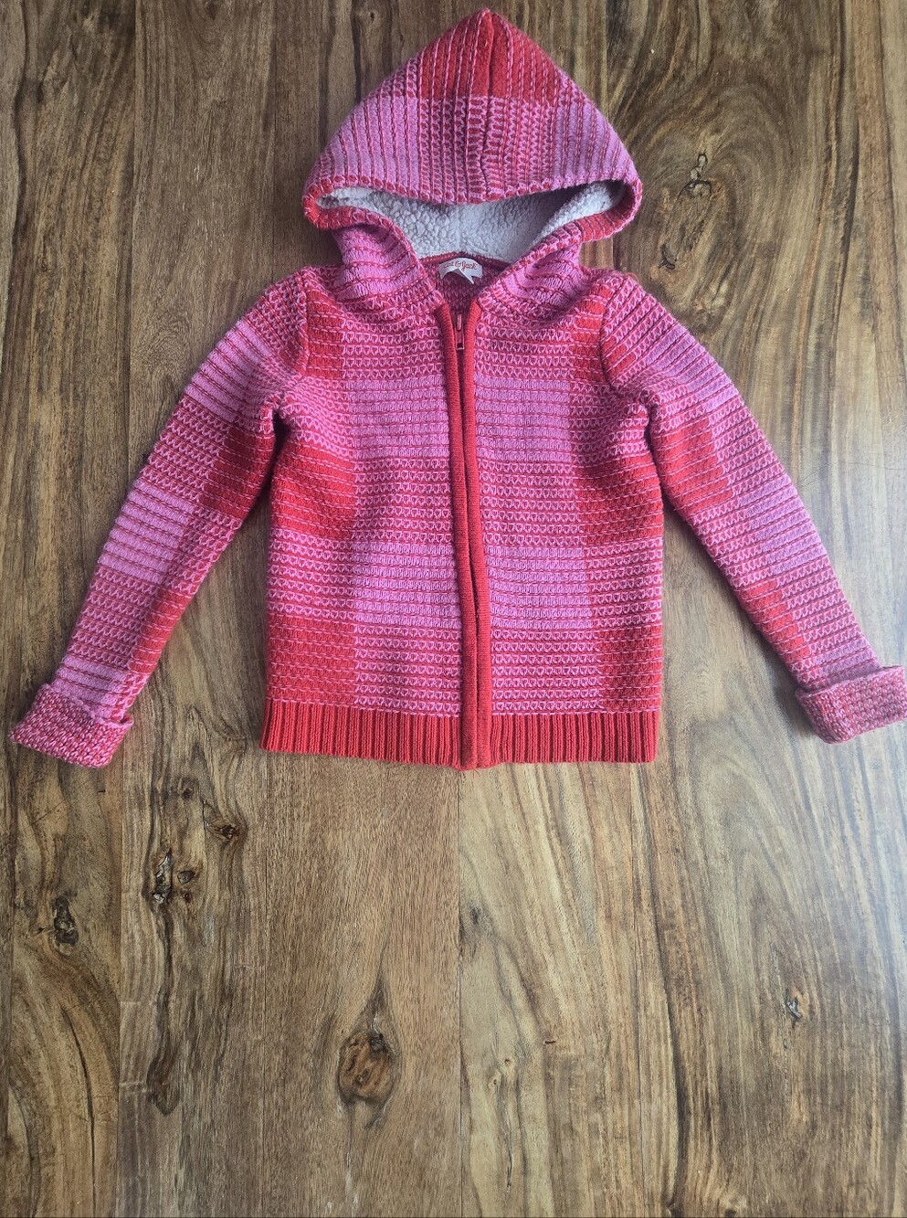Girls Cat & Jack Pink Hooded Knit Zip Sweater Size: 5T